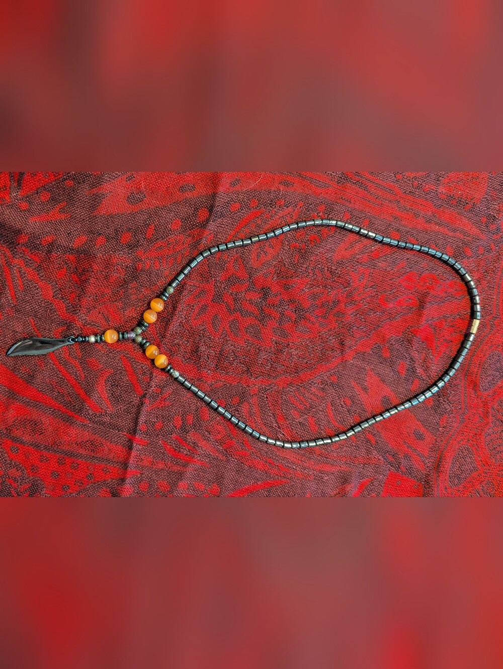 Hematite Necklace with Orange Accent Beads